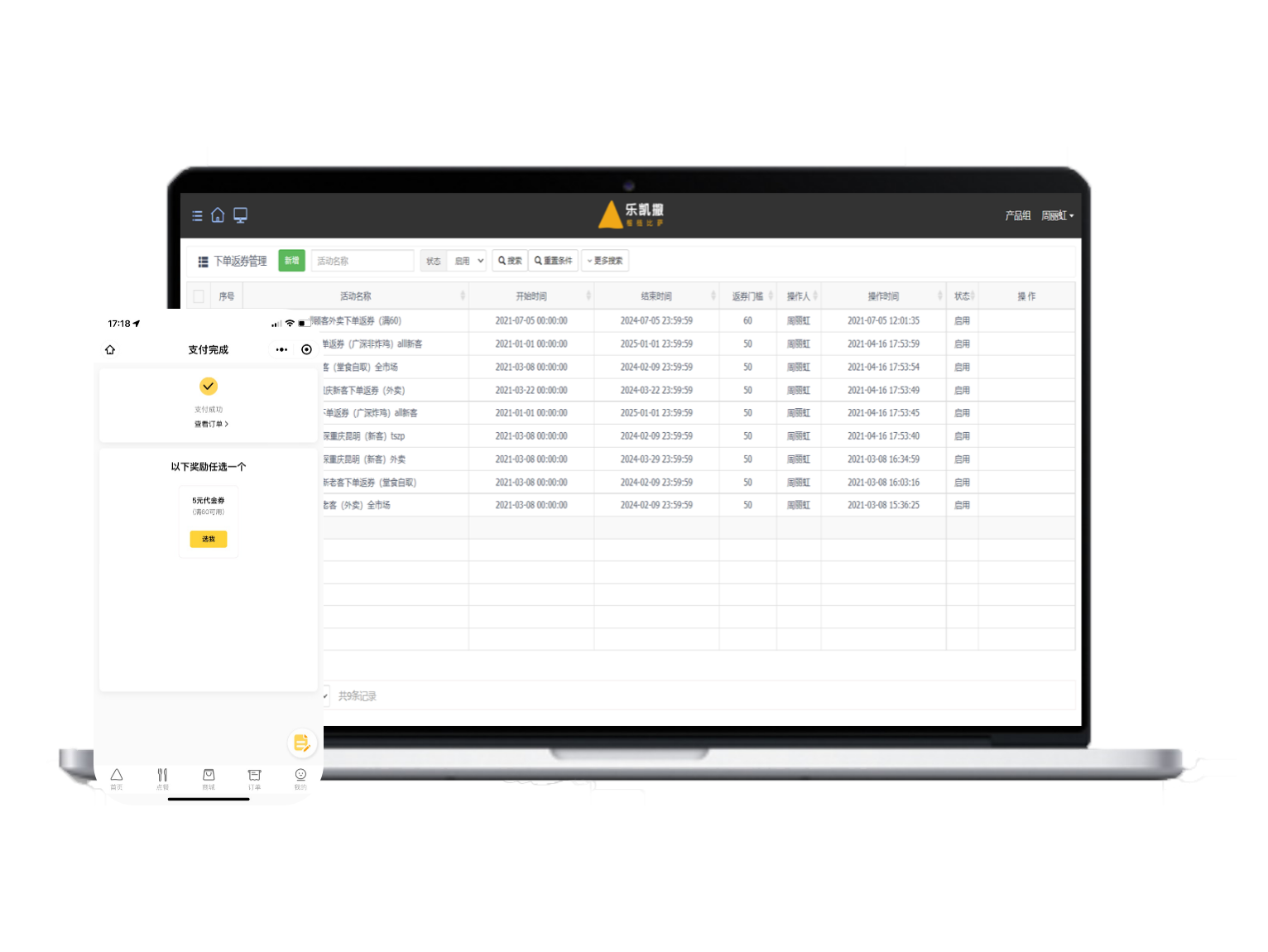 精准营销：下单返券